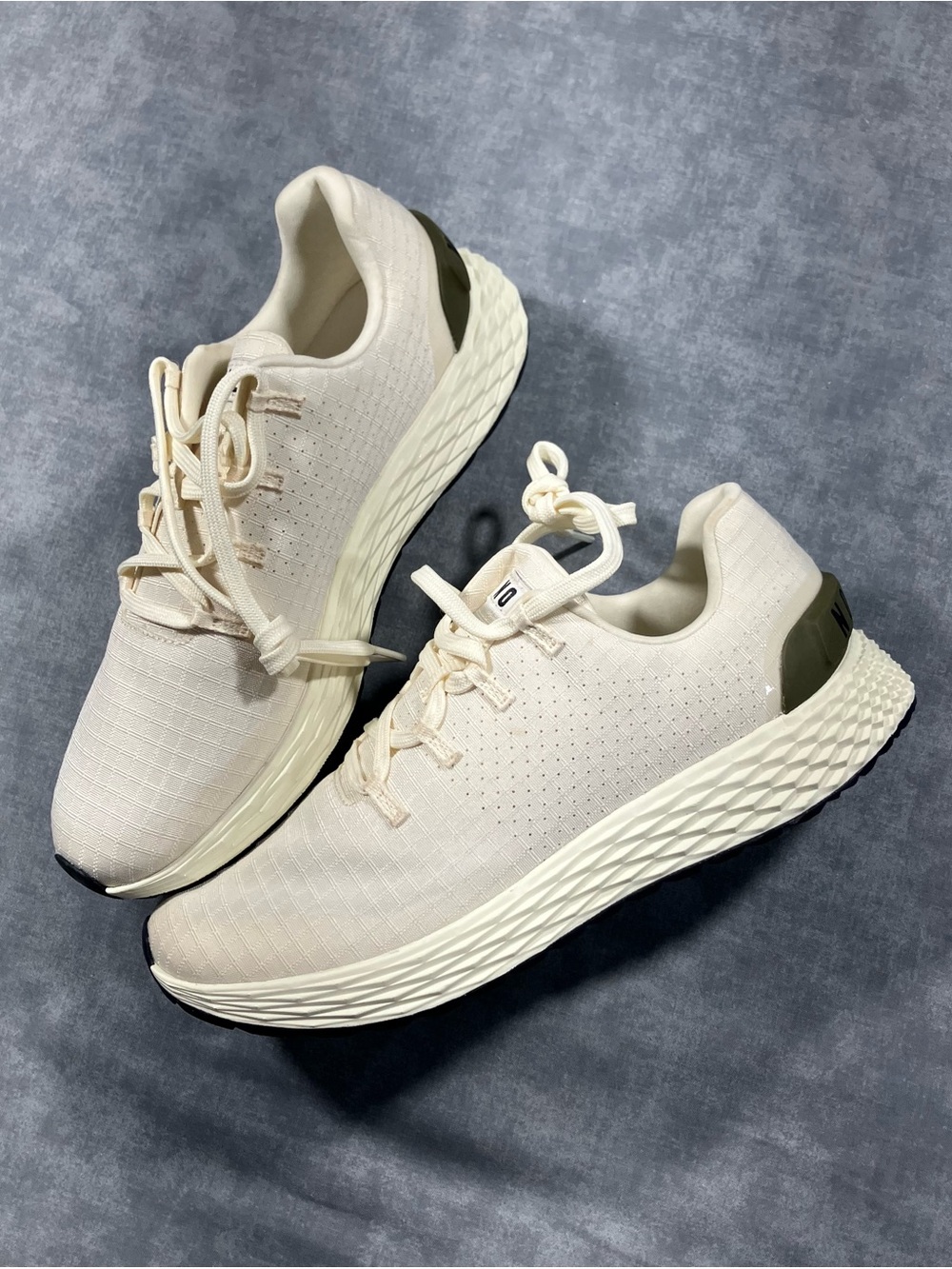 NOBULL Women's Cream Knit Sneakers with Olive Heel Tab
